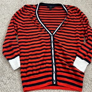 J. Crew Navy & Orange Striped Cardigan, Small